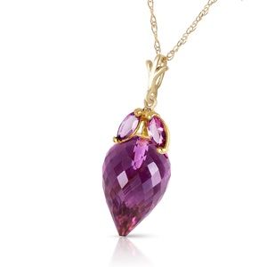 14K. GOLD NECKLACE WITH MARQUIS & POINTY BRIOLETTE DROP AMETHYSTS (Yellow Gold)